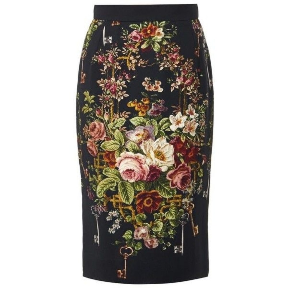 Floral Black Pencil Skirt